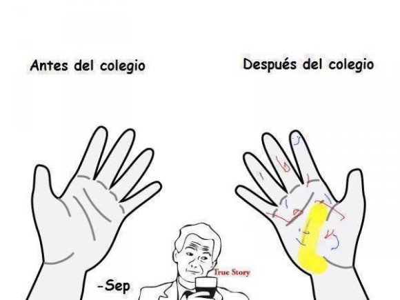 antes y despues del colegio manos rayadas con pluma