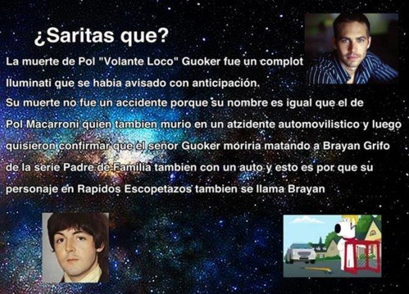 saritas que la muerte de paul walker fue un complot paul mcartney brian griffin