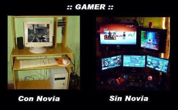 un gamer con novia y sin novia computadora destruida